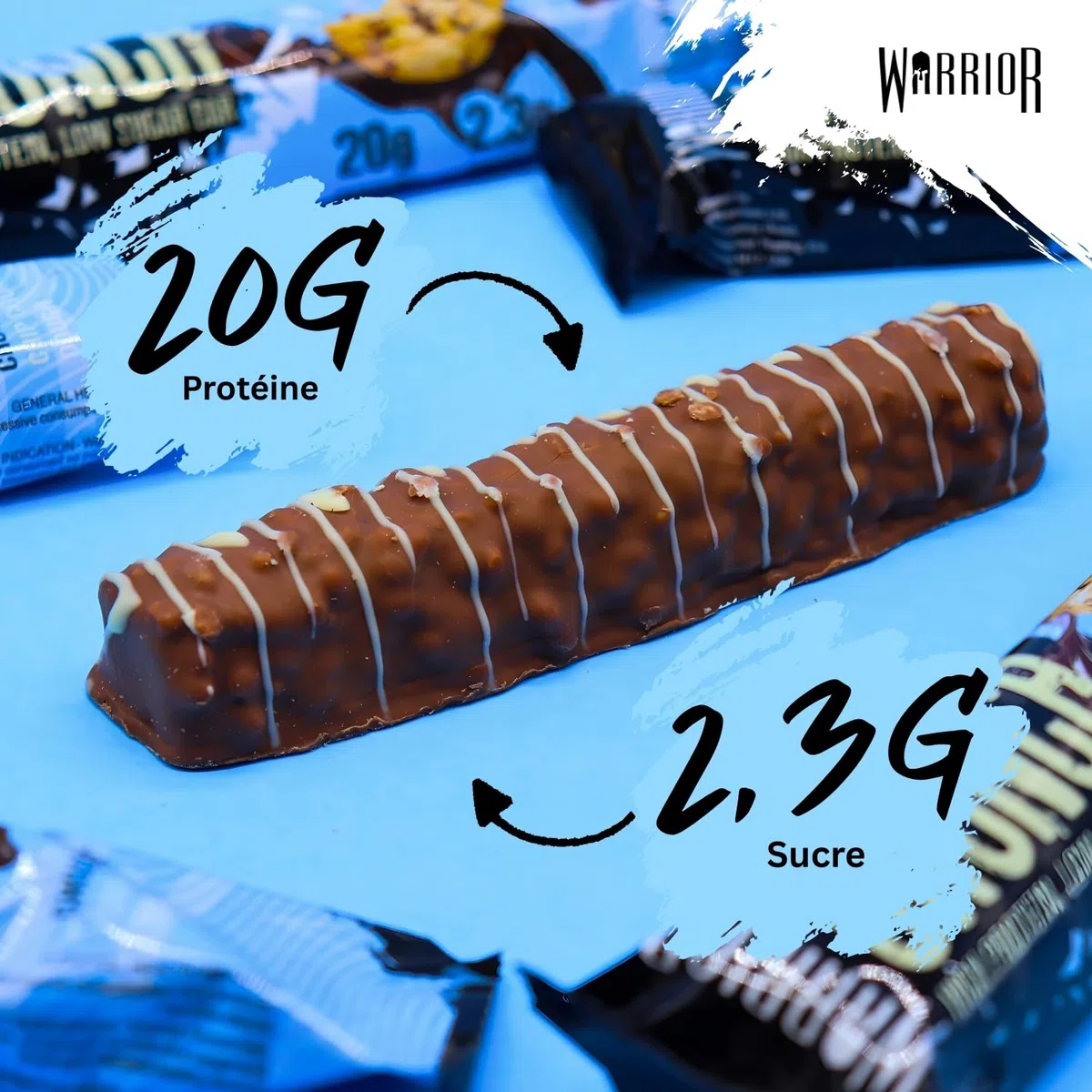Barres hyperprotéinées Warrior Crunch 20 g - Barre à faible teneur en sucre et en glucides - paquet de 12 x 64 g - incroyablement savoureuse - garantie halal (Pâte à cookies aux pépites de chocolat)