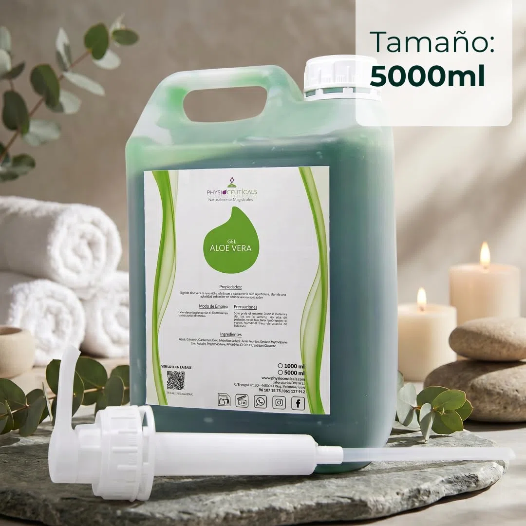PHYSIOCEUTICALS - Gel d'aloe vera pur à 99,9% Naturel 5000 ml + Pompe doseuse - Hydratant pour peaux sèches et irritées, après épilation et après-soleil