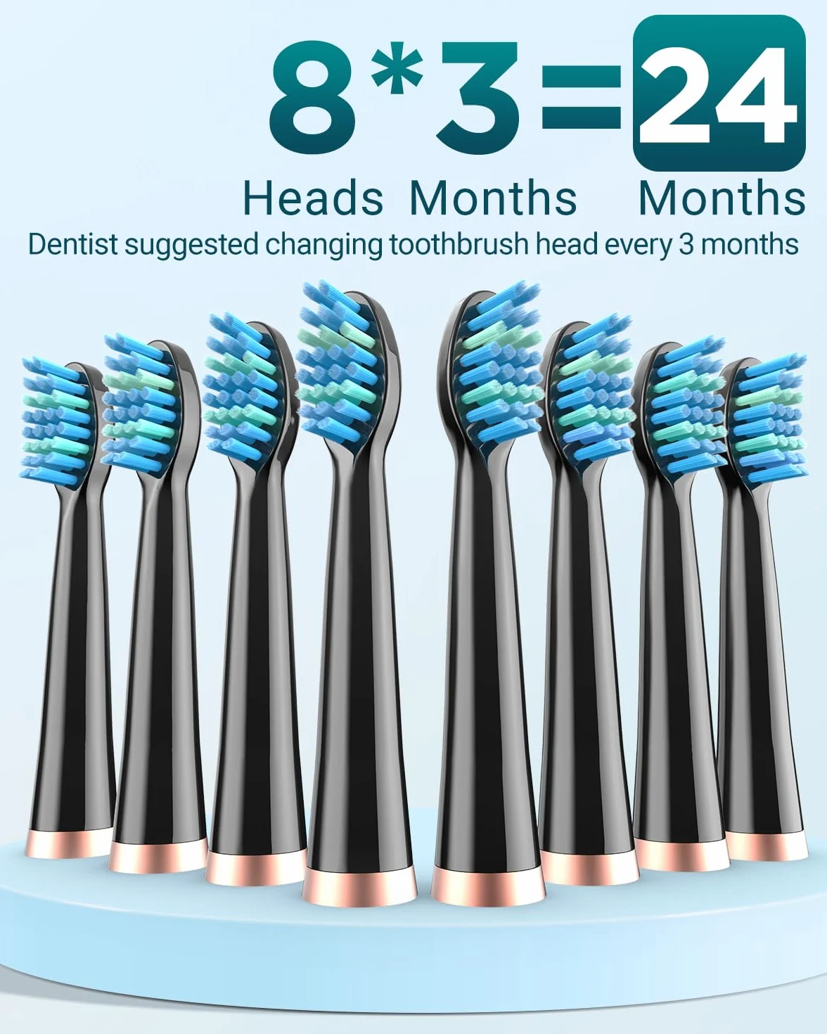 Brosses à Dents Électriques Soniques Adultes avec 8 Têtes - Brosse à Dents Électrique avec Étui de Voyage, 5 Modes et IPX7, Brosses à Dents Électriques à Ultrasons pour Femmes Hommes, Noir Foncé