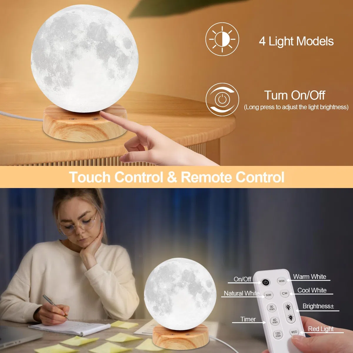 Lampe de luminothérapie – Lampe solaire à spectre complet de 10 000 lux, 3 températures de couleur et lumière rouge 670 nm, contrôle tactile/télécommande, gradation continue, chargement de