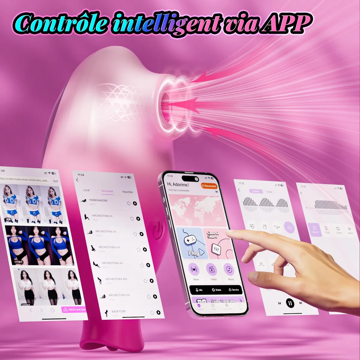 Vibromasseur Femme Clitoridien Sex Toys, 2-EN-1 Silencieux Vibromasseurs avec 10 Modes Succion & Langue, APP Contrôle, Vibro-masseur Rose Sextoyse Femme, Stimulateur Clito et Mamelons par Succion