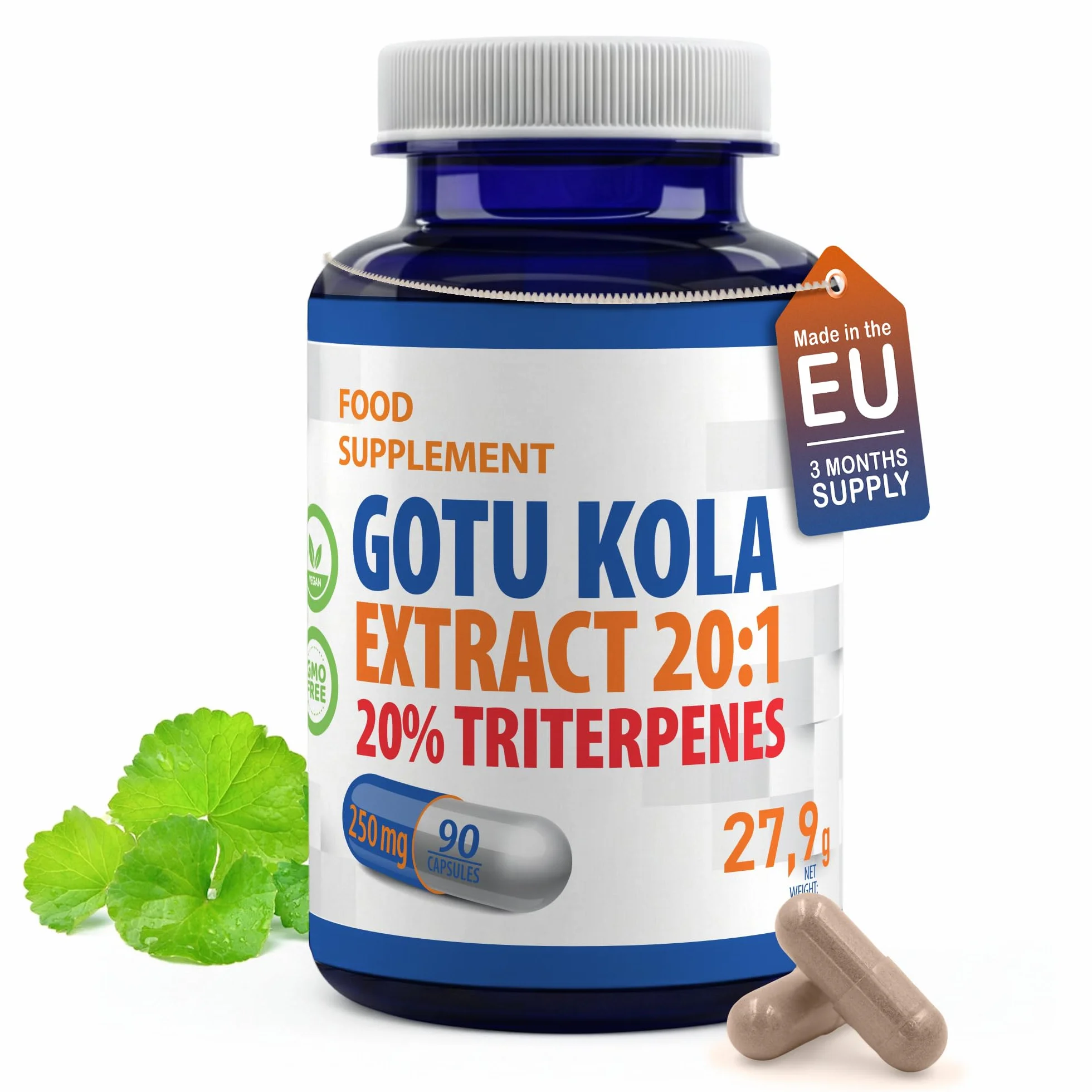 Hepatica Gotu Kola (Centella Asiatica) 5.000 mg Équivalent | Extrait 20:1 250 mg Standardisé à 20% de Triterpènes | 90 Gélules Véganes | Réserve 3 Mois | GMP & laboratoire indépendant