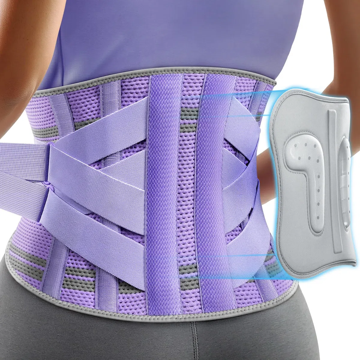 Rakiie Ceinture de soutien dorsal pour femme, système de soutien 9 positions avec coussinet en silicone 3D amélioré, soutien lombaire ergonomique réglable pour soulager la douleur (Violet, M)