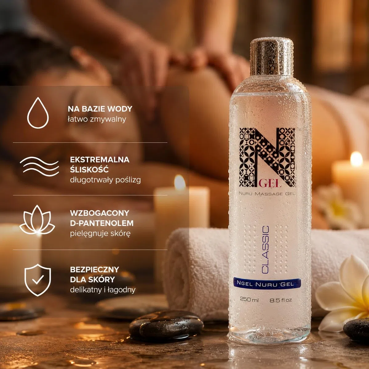 Gel de massage Nuru Classic 250 ml – gel massage Body to Body – gel de massage à base d’eau – concentré donne 375 ml – fabriqué dans l’UE