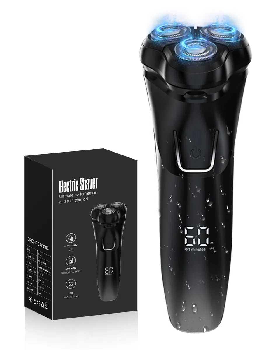 Rasoir Electrique Homme avec Écran LCD, IPX7 Étanche pour Rasage Sec et Humide, 4D Tête Flottante, 120 Min d'Autonomie, Rasoir Rechargeable avec Verrouillage de Voyage, Idéal pour Peau Sensible (Noir)
