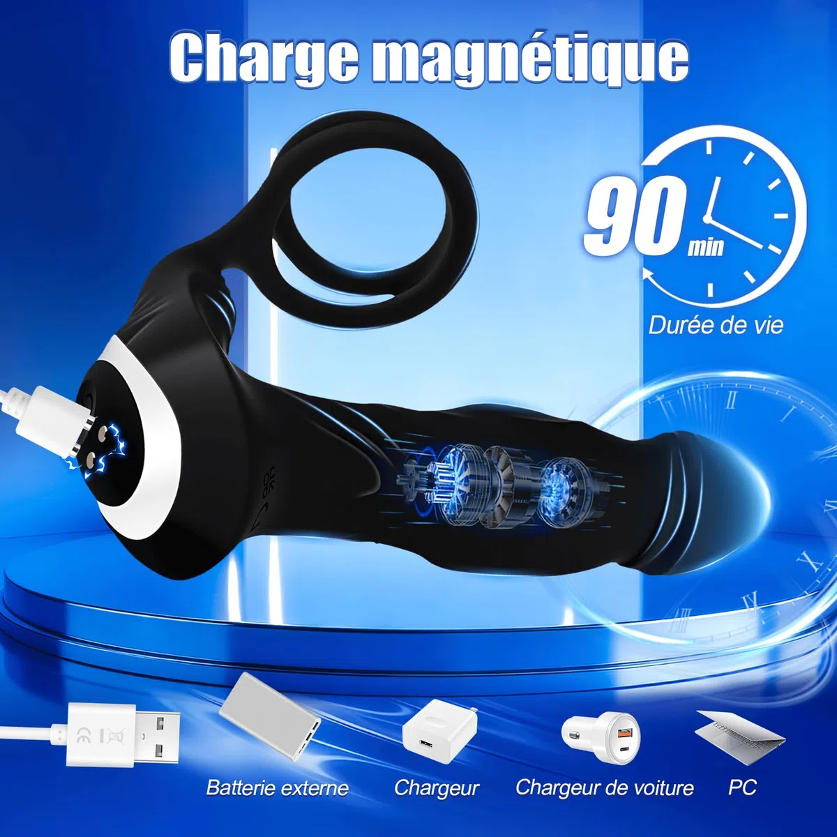 Masseurs de Prostate Vibrant Anal Plug Vibrator Gode Homme pour Anus | Double Anneau Masseur Prostate de Queue en Silicone avec 9 Modes de Vibration Jouets Sexuels Anaux Vibromasseur Anal Sex Toýs