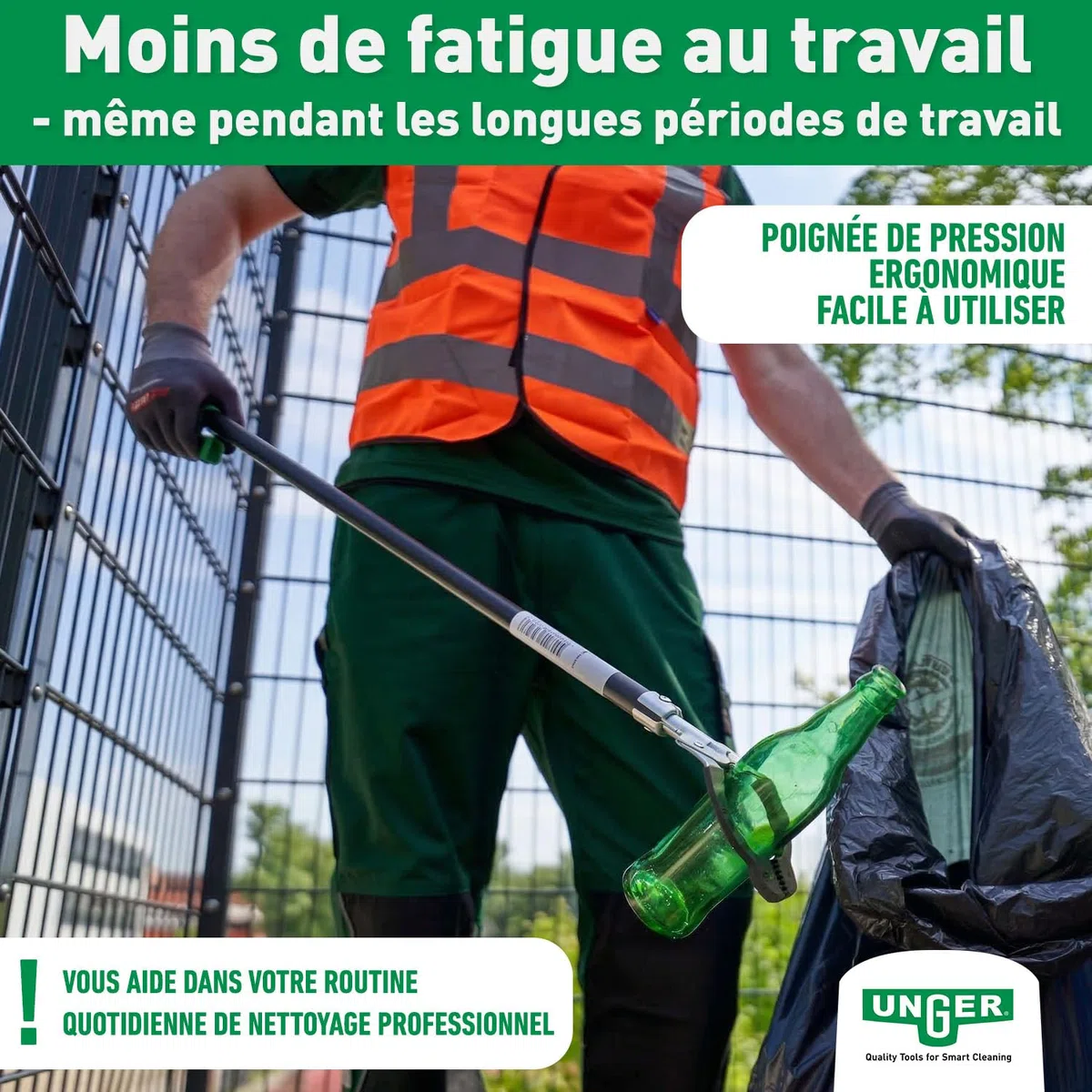 UNGER NiftyNabber Pro NN400 Pince à déchets multifonction avec poignée en caoutchouc 40 cm