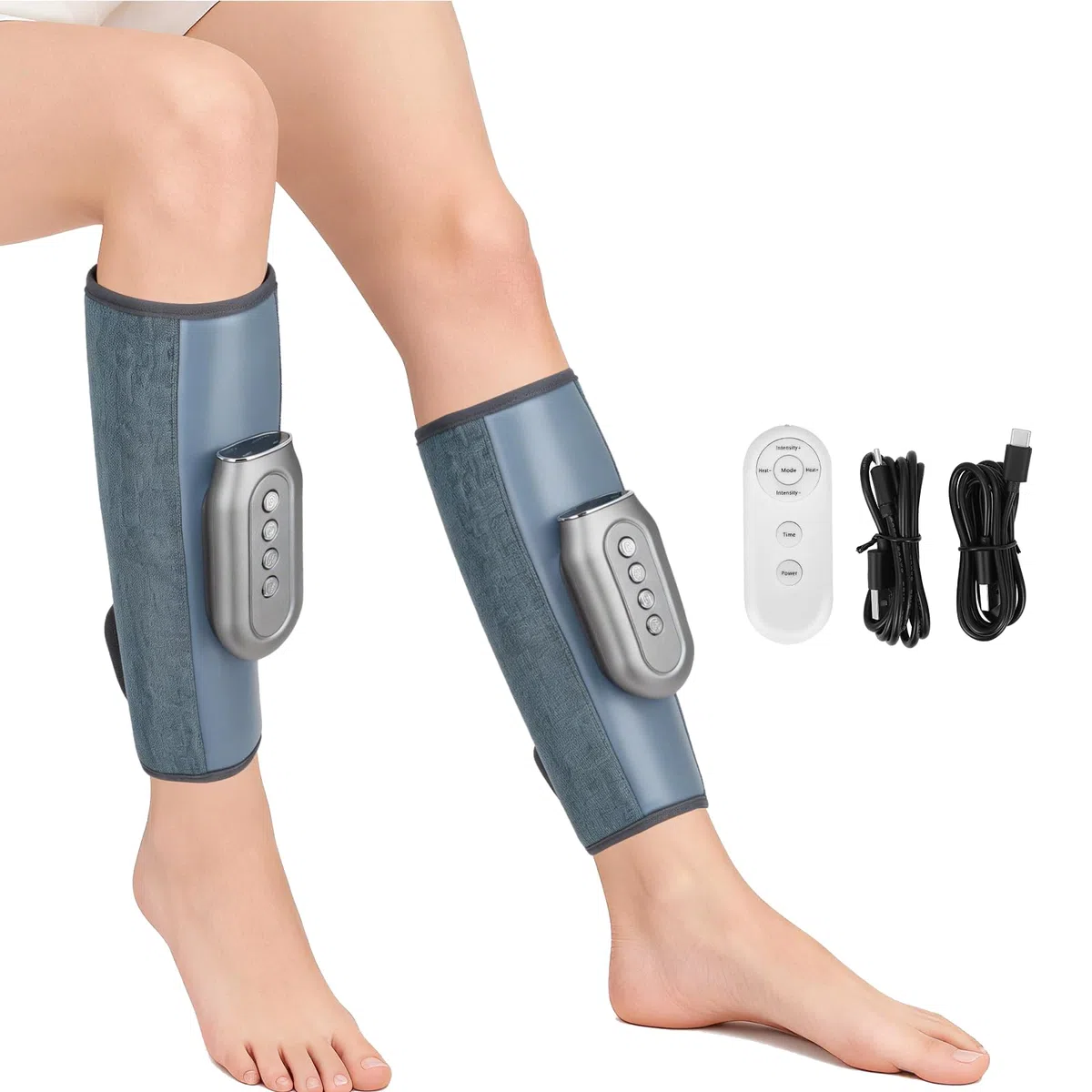 Masseur de mollet sans fil avec 3 niveaux de chauffage, 2 masseurs de jambes à compression d'air, 3 modes, 5 niveaux d'intensité, appareil de massage portable pour détendre les muscles des jambes