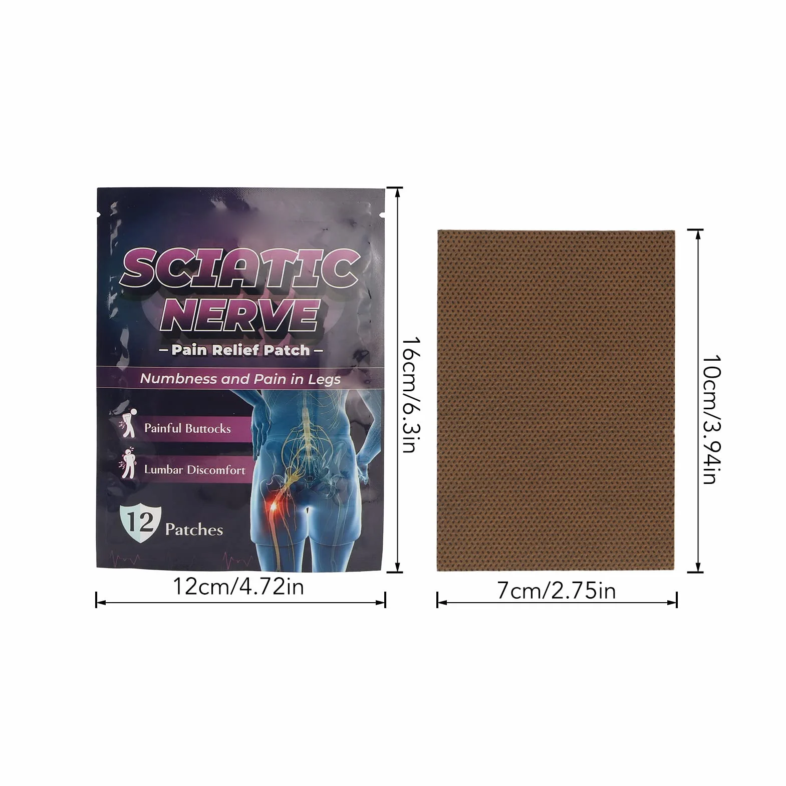 Patch De Réduction de la Douleur, 60 Feuilles De Patch De Réduction de la Douleur du Nerf Sciatique En Tissu élastique Patch Musculaire à Libération Multifonctionnelle Pour les Fesses du Dos