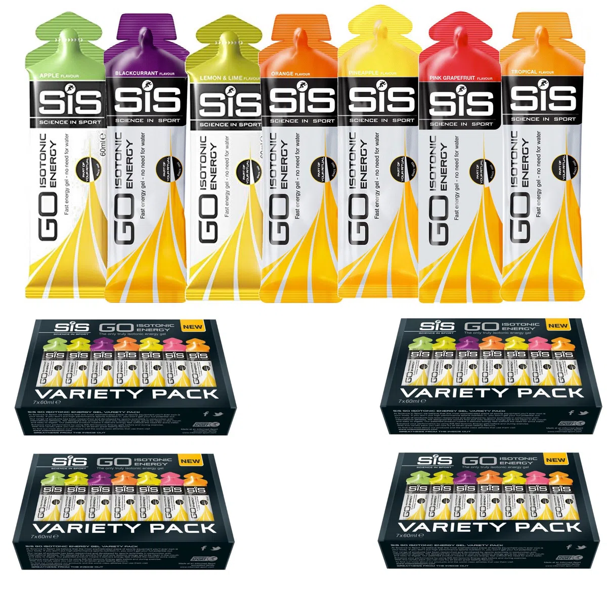 Lot de 7 variété de gels isotoniques 60 ml par Science in Sport
