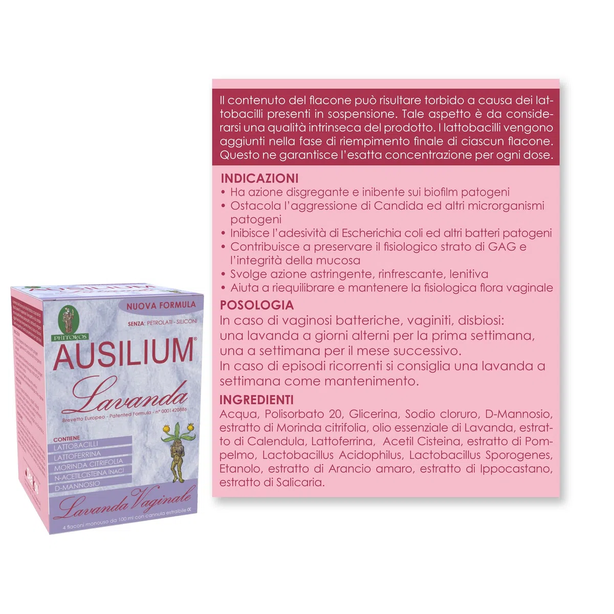 Deakos Ausilium Lavanda- Aide en cas de biofilms pathogènes, Vaginite, Vaginose- avec D-mannose-400 ml- 4 unidoses