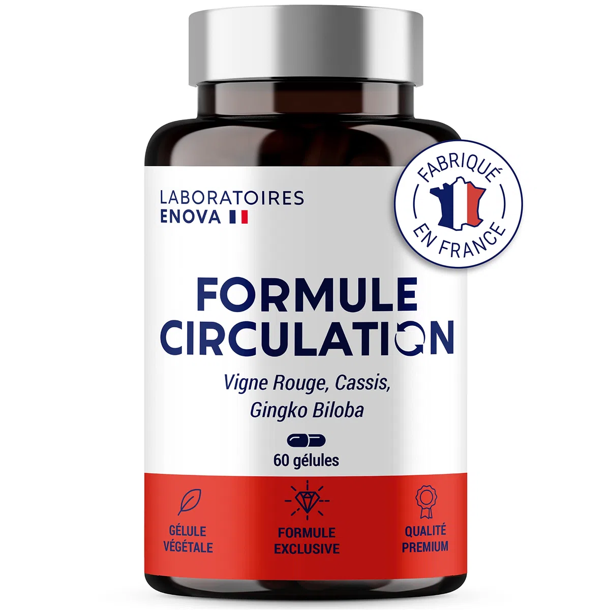 FORMULE CIRCULATION Sanguine, veineuse | Jambes lourdes, Rétention d'eau | Vigne Rouge (hautement dosé), Cassis, Gingko Biloba | 60 gélules | Complement alimentaire