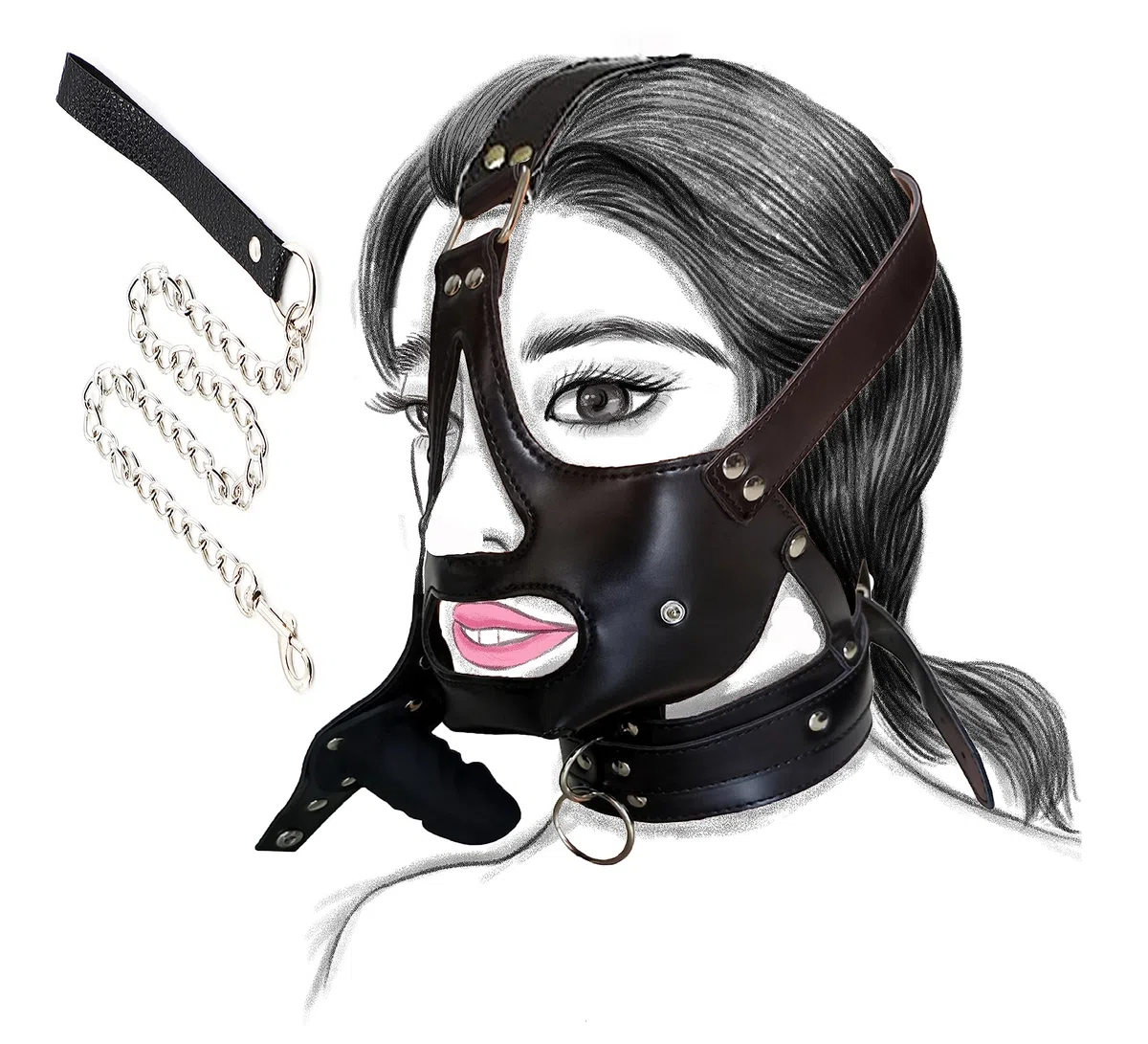 MFMYEE Masque de Jouet Sexuel SM Réglable avec Gode Bouche Gags, Retenue de Capuche en Cuir, Convient aux Couples, aux Hommes et aux Femmes Fétiches, Carnaval Halloween