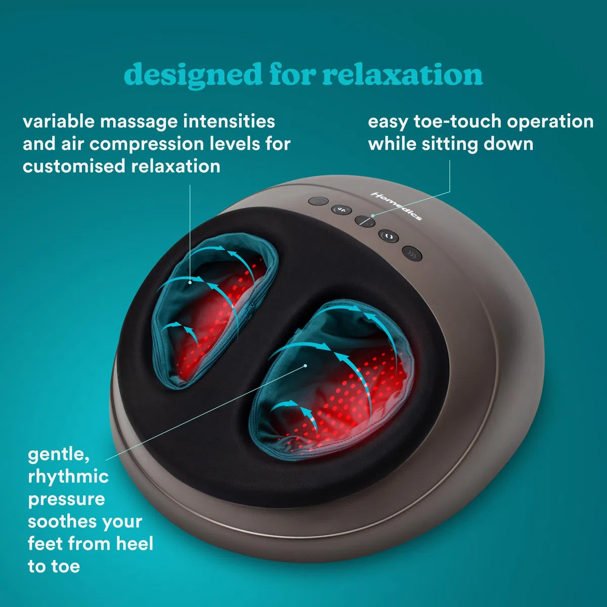 HoMedics Shiatsu Air Pro Shiatsu Appareil de Massage pour les Pieds – Appareil de Massage des Pieds Électrique avec Compression d'Air et Chaleur, Soulagement du Stress - Cadeau pour Femmes et Seniors