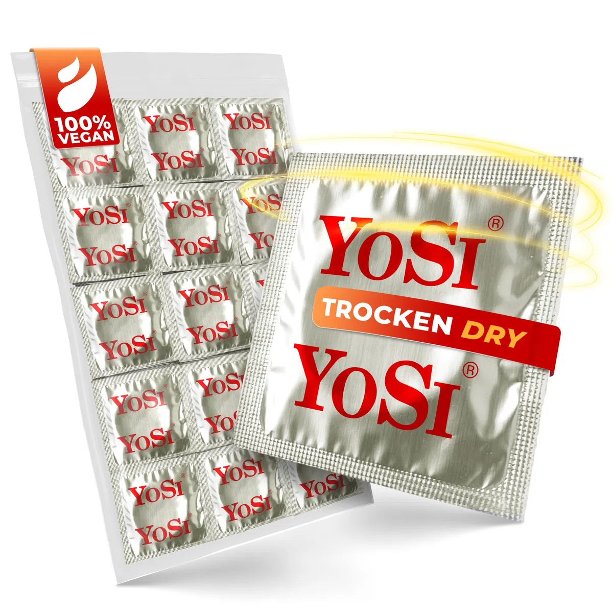 100 préservatifs de la marque YOSI « Dry » - sans lubrifiant - ajustement régulier - largeur de 53 mm - préservatifs de marque secs - préservatifs pour hommes - 100 pièces (2 x 50 pièces)