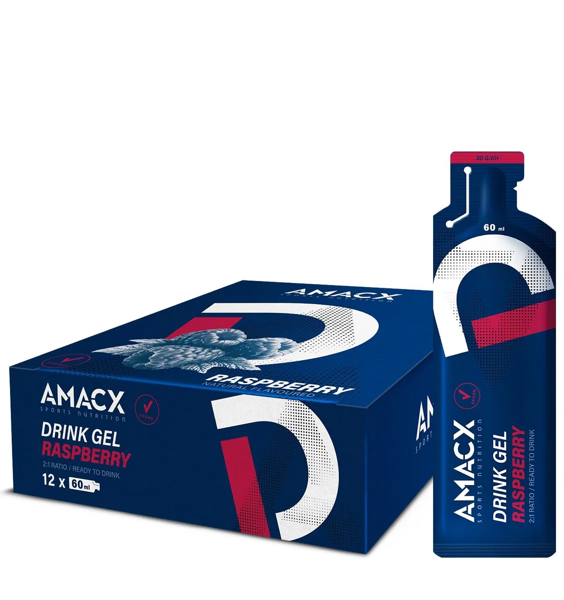 AMACX Energy Gel – Gel Energetique Velo et Course a Pied – Paquet de 12 – Gel sportif avec maltodextrine et Electrolyte – 30g de Glucides et 200mg de Sodium – Framboise