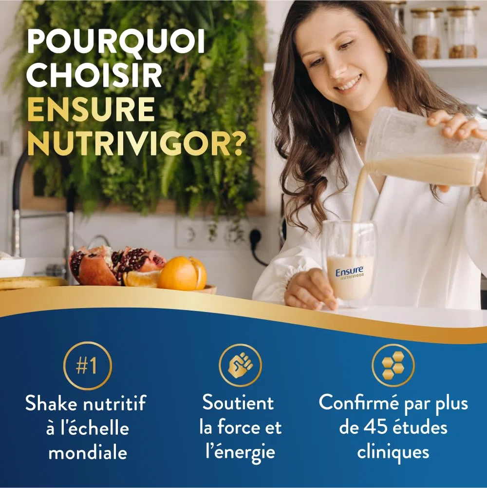 Ensure NutriVigor - Complément alimentaire avec protéines, 27 vitamines et minéraux et HMB - Pour une alimentation saine et équilibrée - Chocolat - 1 x 850 g