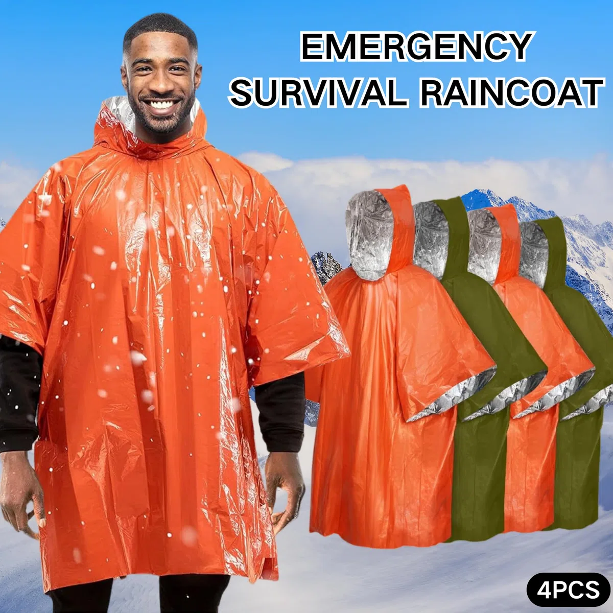 4 Poncho de Survie D'urgence, Survie Thermiques en Mylar, Couvertures d'Urgence en Aluminium, Couverture Thermique Réfléchissante, Survie Parfaite, Premiers Secours, 100 x 120 cm