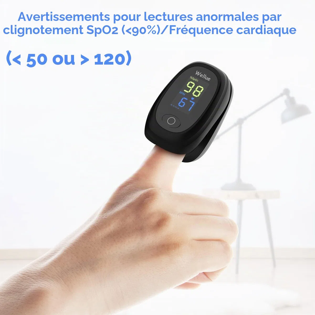 Oxymètre de Pouls, Oxymètre de Doigt, Pulsoximetre, Mesureur de saturation en Oxygène au doigt, Saturomètre Portable avec Moniteur de Fréquence Cardiaque pour Mesurer SpO2, PR, Piles Inclus Noir