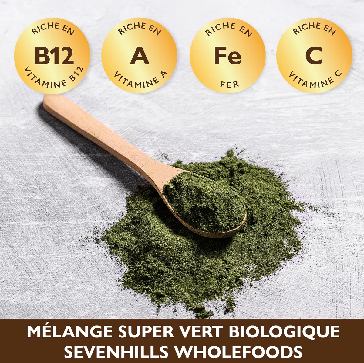 Mélange de super verts bio 400g avec spiruline, chlorelle, herbe de blé, herbe d'orge | Soutient l'immunité de la peau | 80 portions | Poudre de superaliments verts de Sevenhills Wholefoods