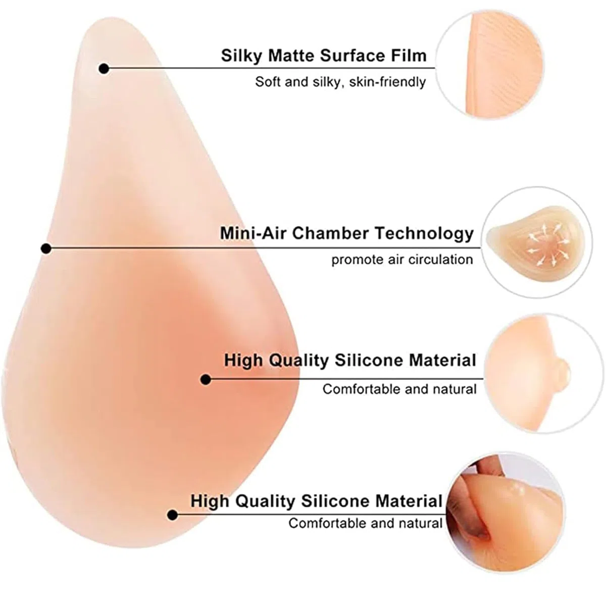 Prothèse Mammaire en Silicone Adhésive Simple Face for Rehaussement Asymétrique Et Soutien Après Mastectomie