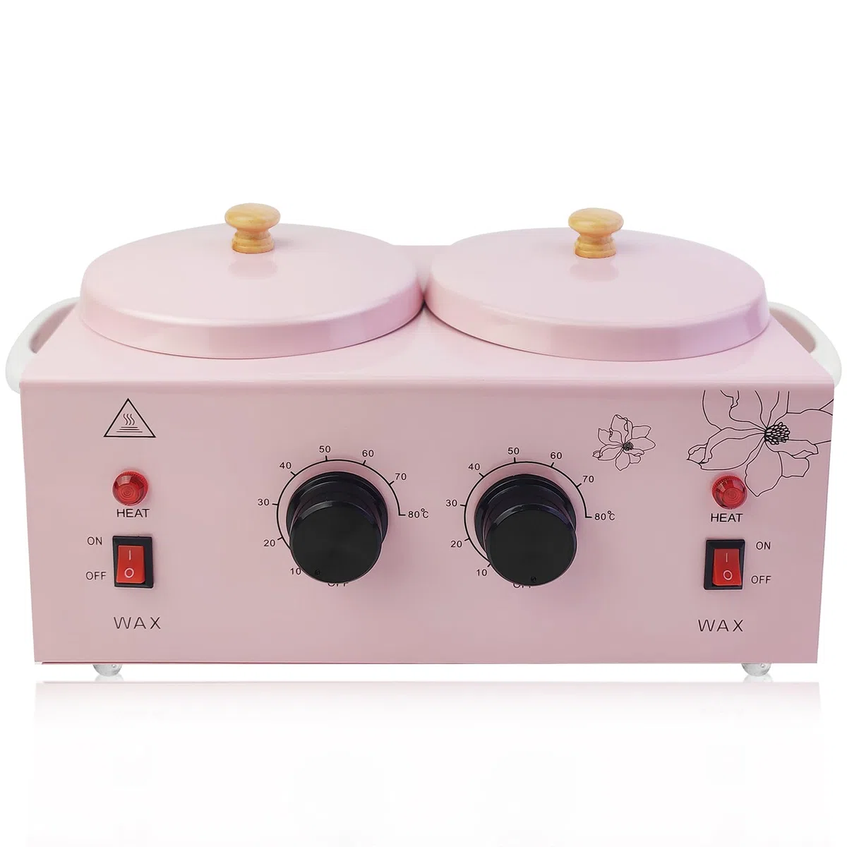 Chauffe-cire portable avec température réglable et 40 bâtons de cire - Épilation indolore pour homme et femme (rose - double pots)