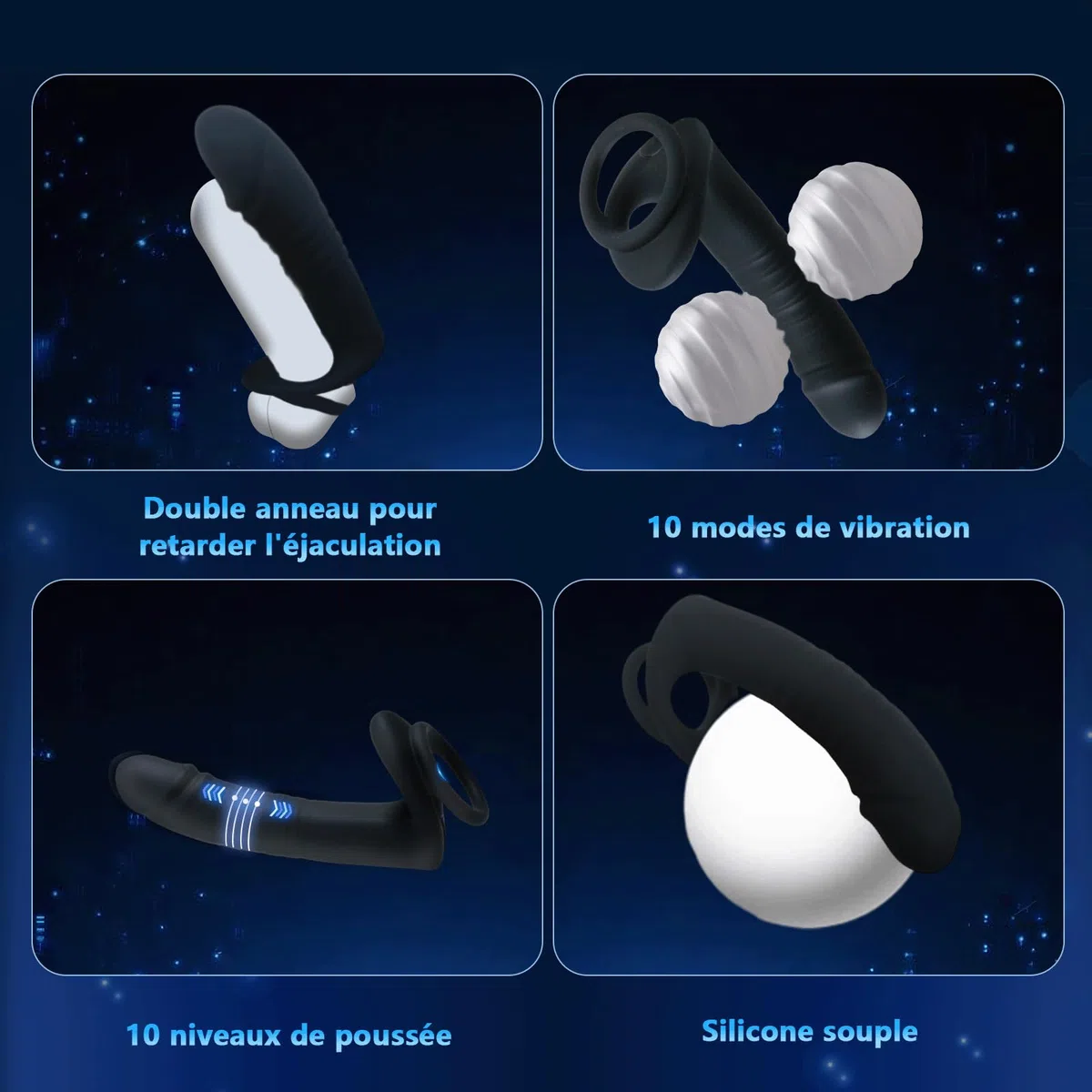 Gode Anal Vibromasseur Anneau Pénien Vibromasseurs Sex Toys Anneaux Pénis | Anals pour Couple avec 10 Modes de Propulsion et 10 Modes de Vibration Cock Ring Sex Toýs Prostate Hommes(Telecommande)