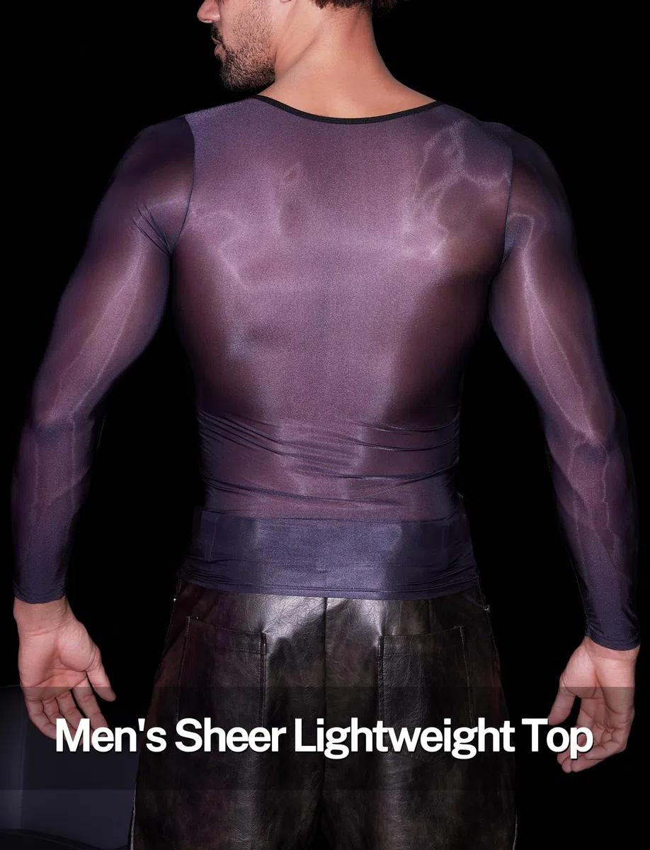 AIEOE Haut Transparent Homme T-Shirt Sexy en Maille Manches Longues sous-vêtement Respirant Clubwear Taille Unique S-M