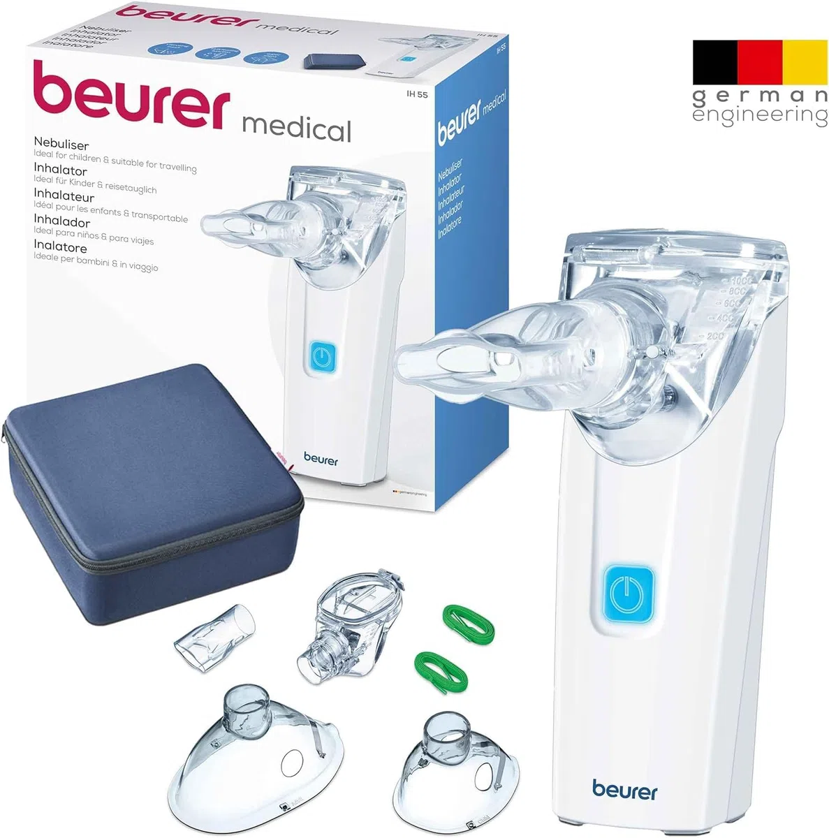 Beurer IH 55 Nébuliseur avec technologie de membrane vibrante, portable et silencieux, fonction d'auto-nettoyage, inhalateur pour traitement des maladies des voies respiratoires