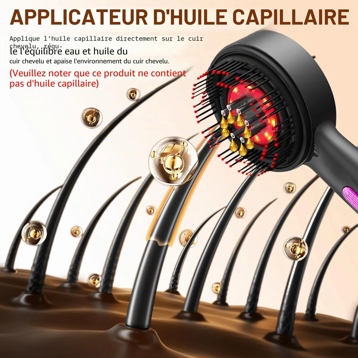 Brosse Massage Cuir Chevelu, Masseur de Tête Électrique, Scalp Massager Applicateur Huile Cheveux avec Lumière Rouge, 3 Modes de Massage, Étanchéité IPX7, pour Détente du Cuir Chevelu (Gris)