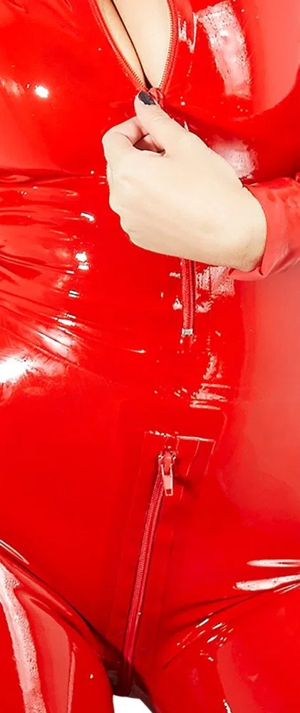 Late X Catsuites Ensembles sexy pour femme en cuir, latex ou vernies Rouge XXL