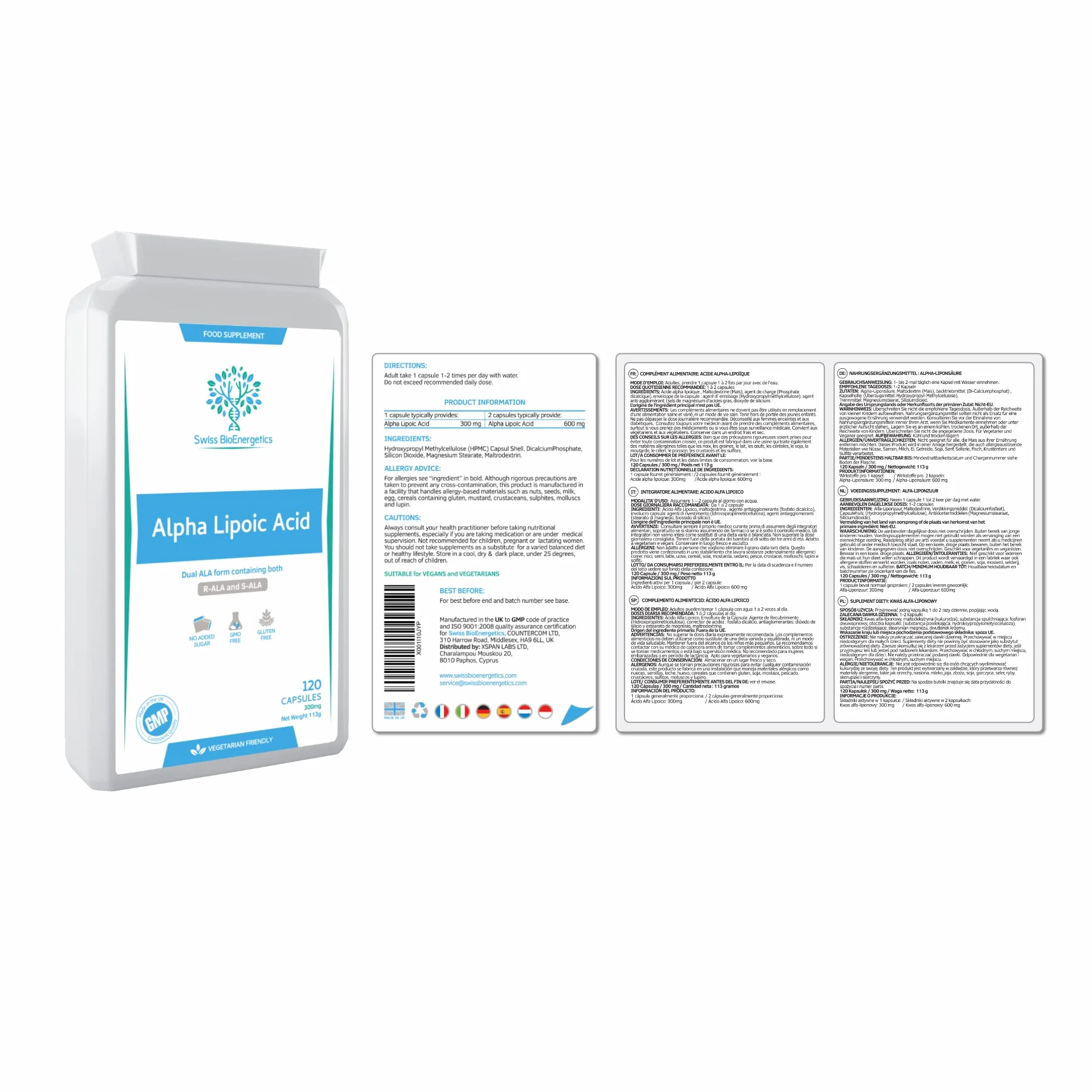 Acide alpha lipoïque 300 mg 120 comprimés - ALA double (à la fois R-ALA et S-ALA) - Fabriqué au Royaume-Uni