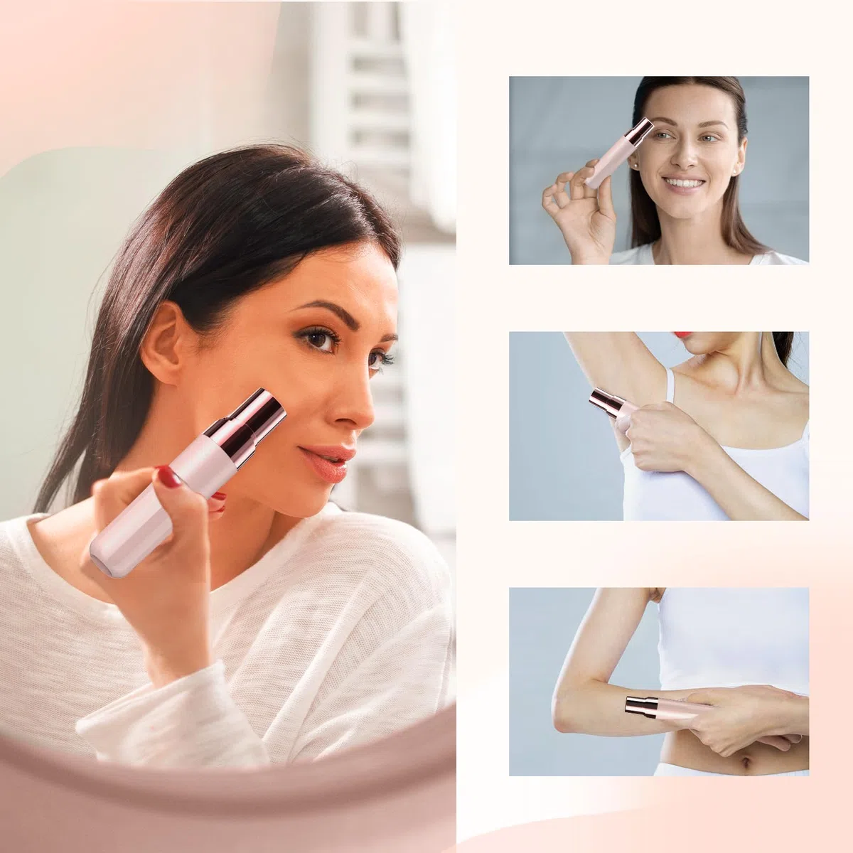Gurelax Épilateur facial pour femme, alimenté par piles, lumière LED, épilation du visage pour femme, tête plaquée or 18 carats, pour tous les âges