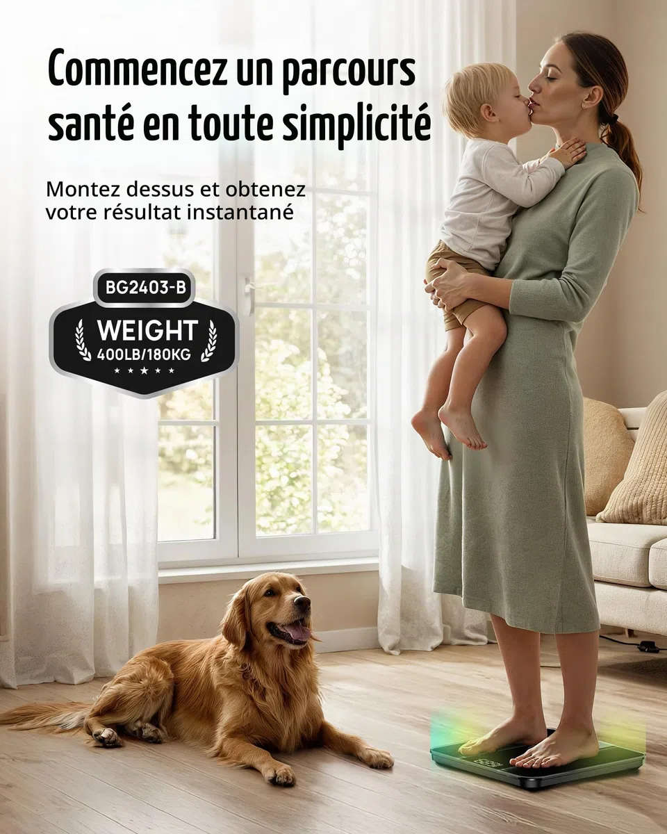 RunSTAR Balance Pese Personne, Haute précision avec grand écran rétroéclairé à LED clair, Pese personnes avec verre trempé de 6 mm, 180kg/400lb