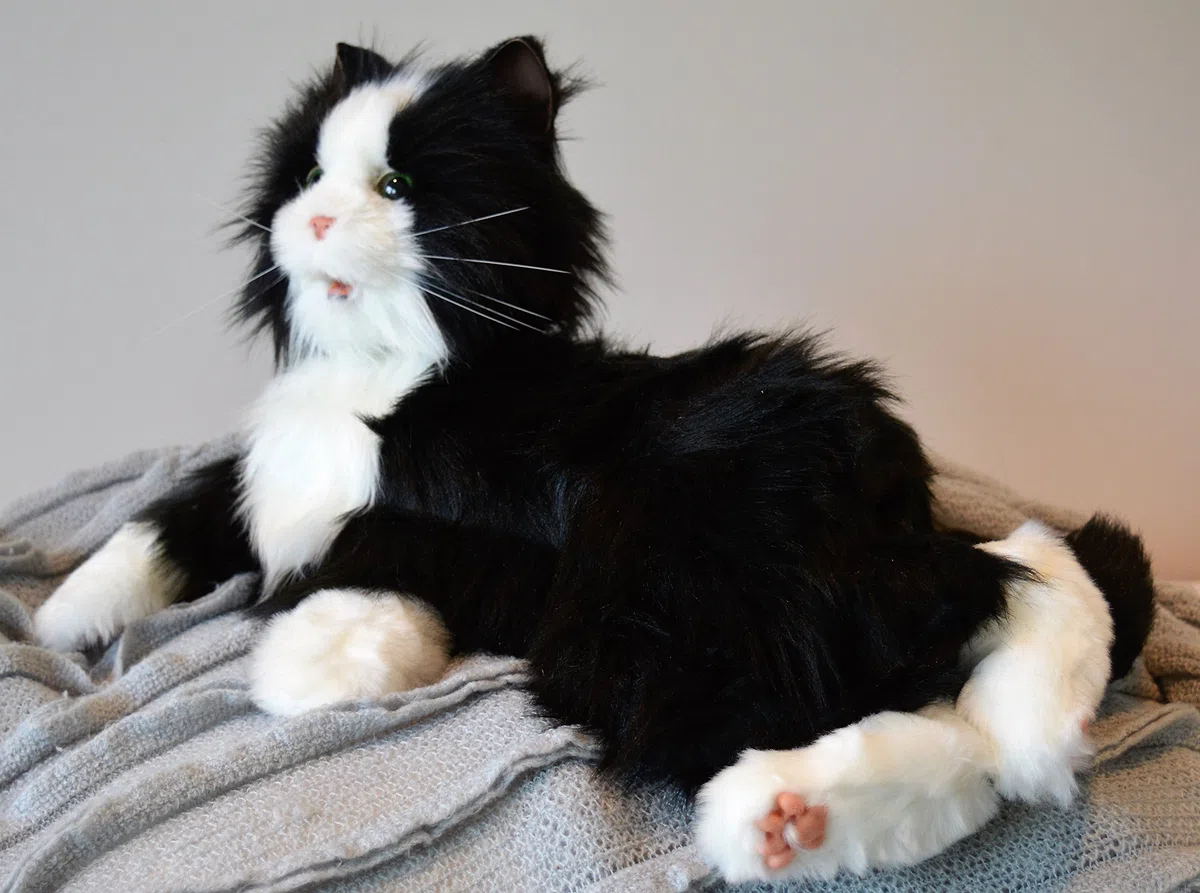 NOUVELLE joie pour tous les chats inclinables noirs et blancs de robotique inclinée - thérapie animale farcie pour des personnes avec la perte de mémoire du vieillissement et des soignants