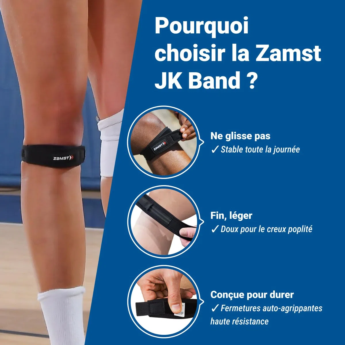 Zamst JK Band Sports Patella Band - Genouillère de Support avec Compression pour le Soulagement de la Douleur au Tendon Rotulien - Pour les Sports Légers, Course, Randonnée, Tennis, Athlétisme - M
