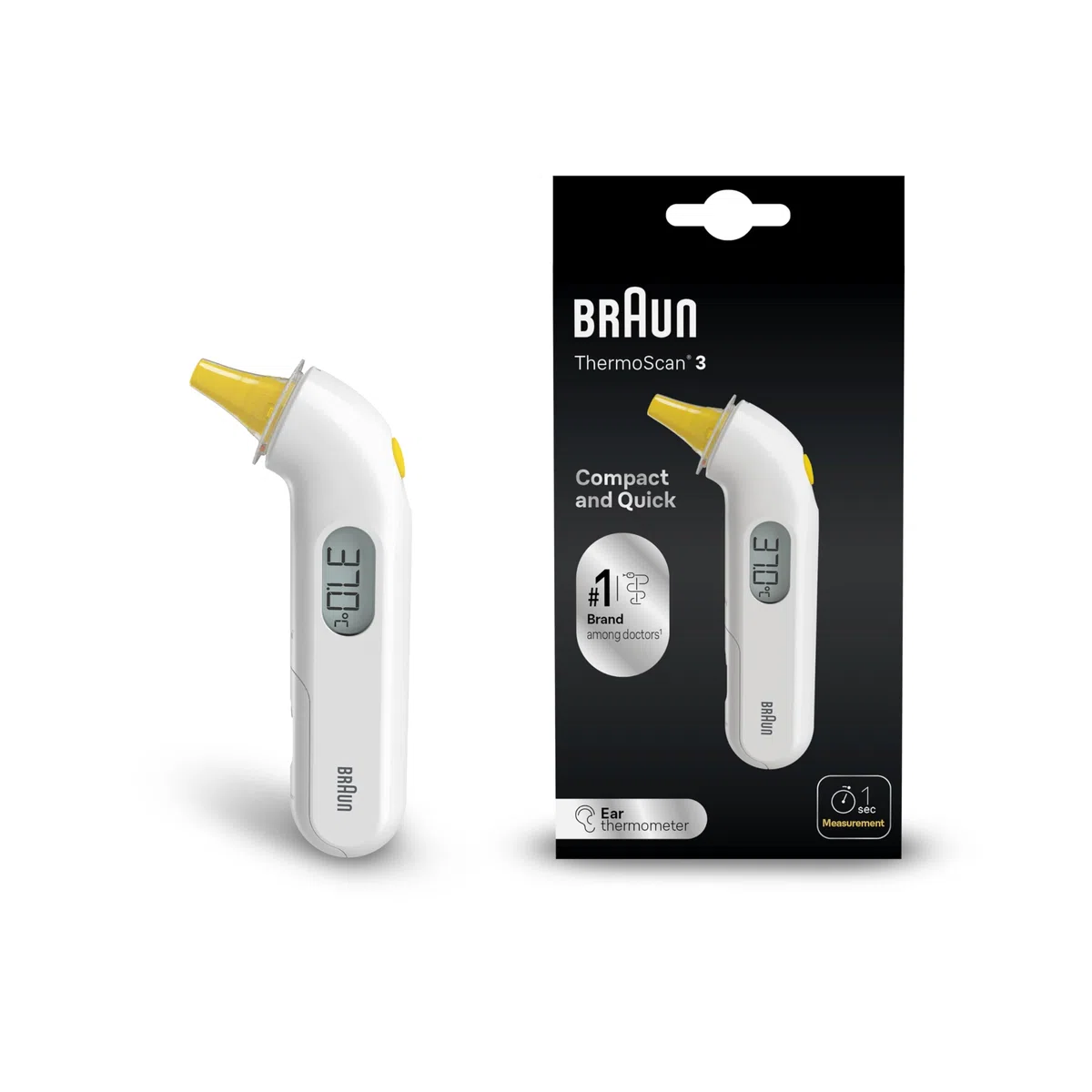 Braun ThermoScan 3 Thermomètre auriculaire | Mesure rapide en 1 seconde | Indicateur sonore de fièvre | Convient aux bébés et aux nourrissons | Marque #1 auprès des médecins(1) | IRT3030