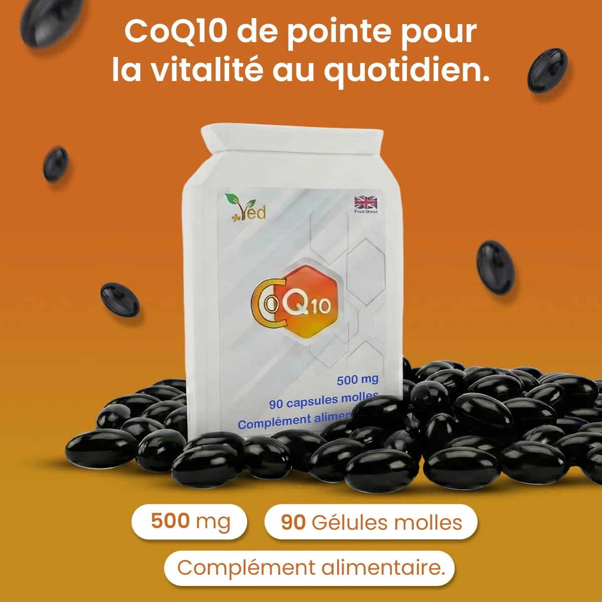 VED CoQ10 500 mg | Coenzyme Q10 | Force maximale | Coenzyme d'ubiquinone naturellement fermentée | Formule naturelle supérieure | 500 mg 90 gélules.