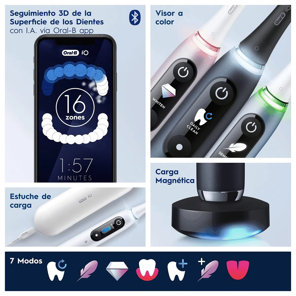 Oral-B iO Series 8s Brosse à Dents Électrique Rechargeable avec 1 Manche Intelligence Artificielle, Noir, 1 Brossette et 1 Pochette Magnétique, 5 Modes Dont Blancheur et Soin des Gencives