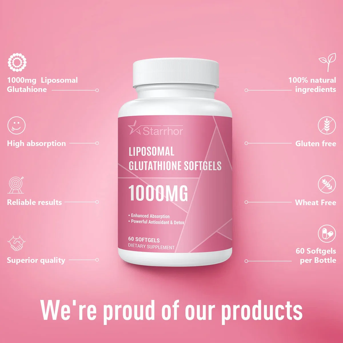 Glutathion Liposomal en Gélules, 1000 mg par Portion, Formule Liposomale Haute Puissance, Supplément Alimentaire, 60 Gélules