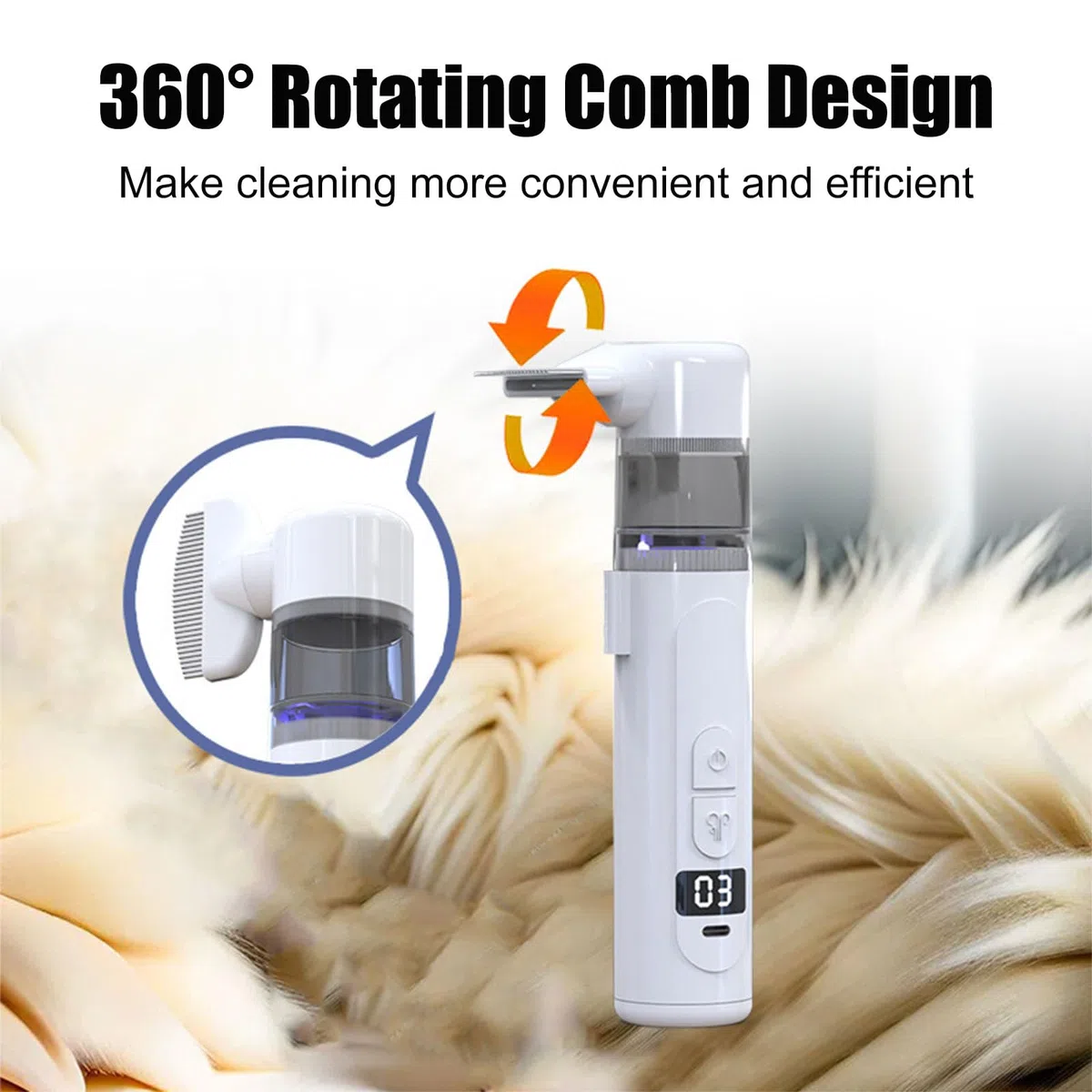 Peigne Anti Poux Electrique Peigne Anti-puces pour Animaux de Compagnie 2 en 1 Aspirateur a Poux Professionnel Poux Outil de Nettoyage Peignes Électrique pour Personnes et Animaux de Compagnie (Blanc)