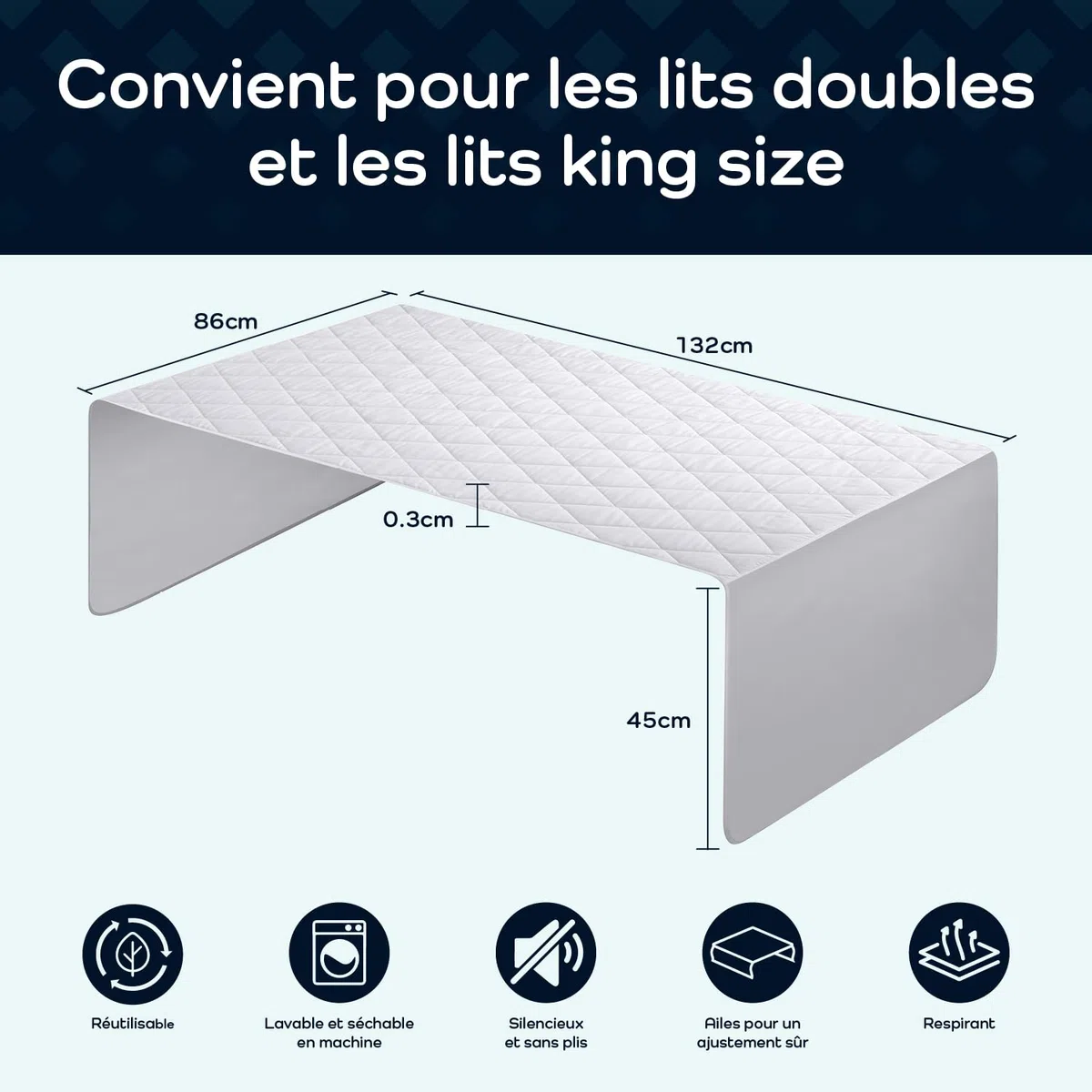 Alèse de lit imperméable à ailettes GuardedSleep | Alèse de lit Lavable de première qualité pour Adultes ou Enfants souffrant d'incontinence | Convient aux Lits Doubles et aux Grands Lits, alese