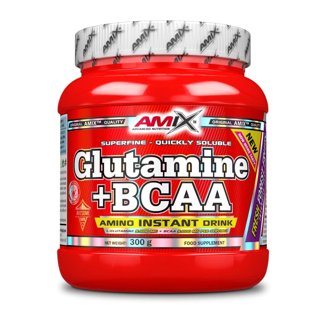 AMIX BCAA Glutamina - Réduit le Catabolisme Musculaire et Facilite la Récupération Post-formation - Idéale pour les Athlètes - Fruits de la Forêt - 300 gr
