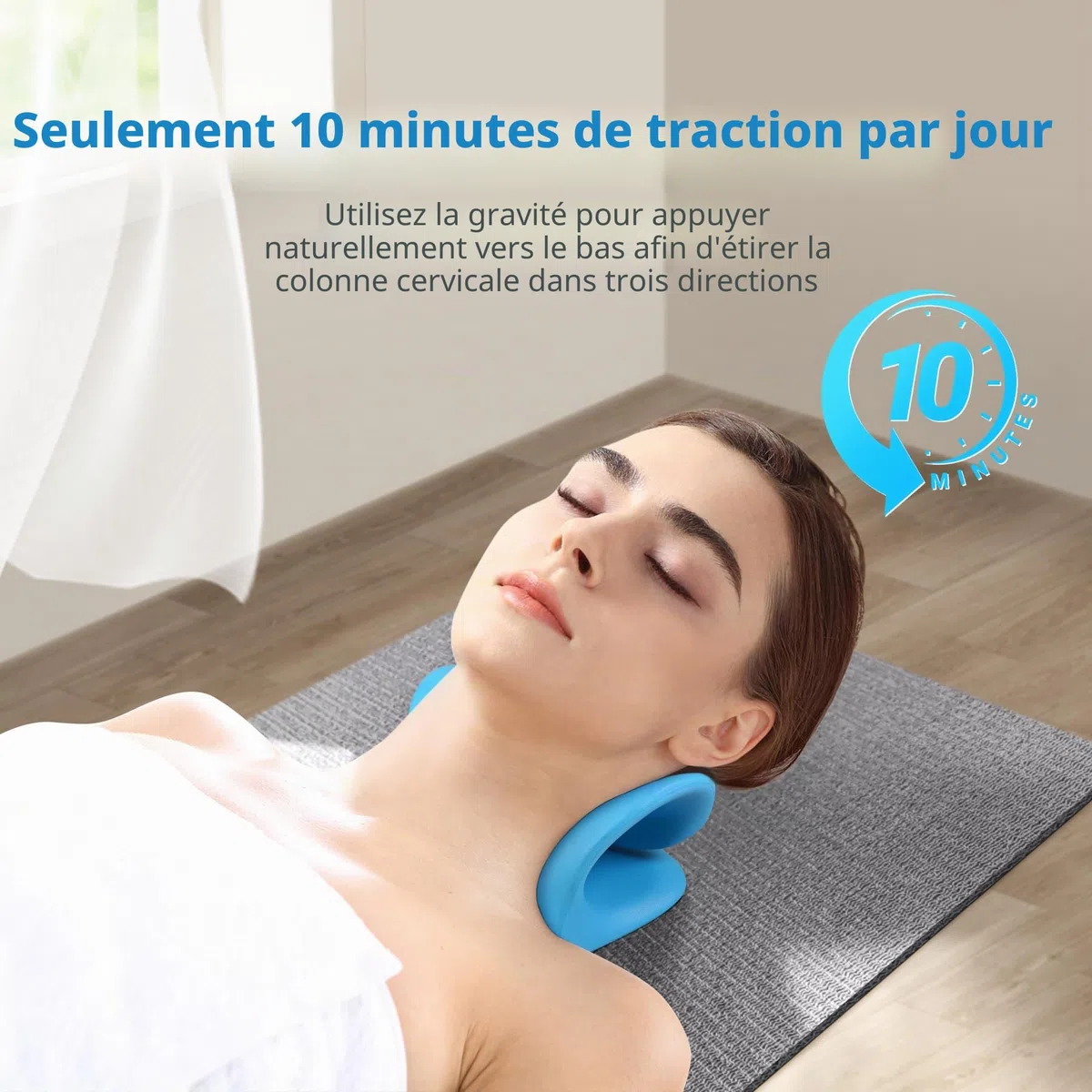 Étireur de cou, relaxant pour le cou et les épaules, pour soulager la douleur, dispositif de traction cervicale, oreiller pour relaxation musculaire et soulagement de la douleur TMJ (bleu)