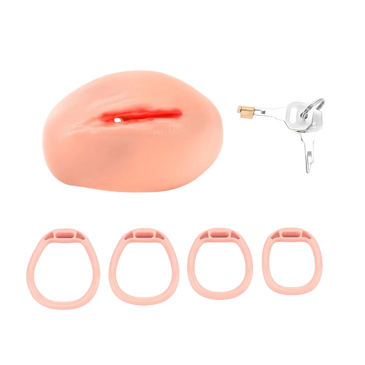 Cage de Chasteté pour Pénis en Résine Sex Toys Chastity Cage pour Sissy avec Serrure Dissimulée et 4 Anneaux Cage Chastetée pour Homme Fausse Chatte avec Ceinture Cage de Pénis Légère (Small)