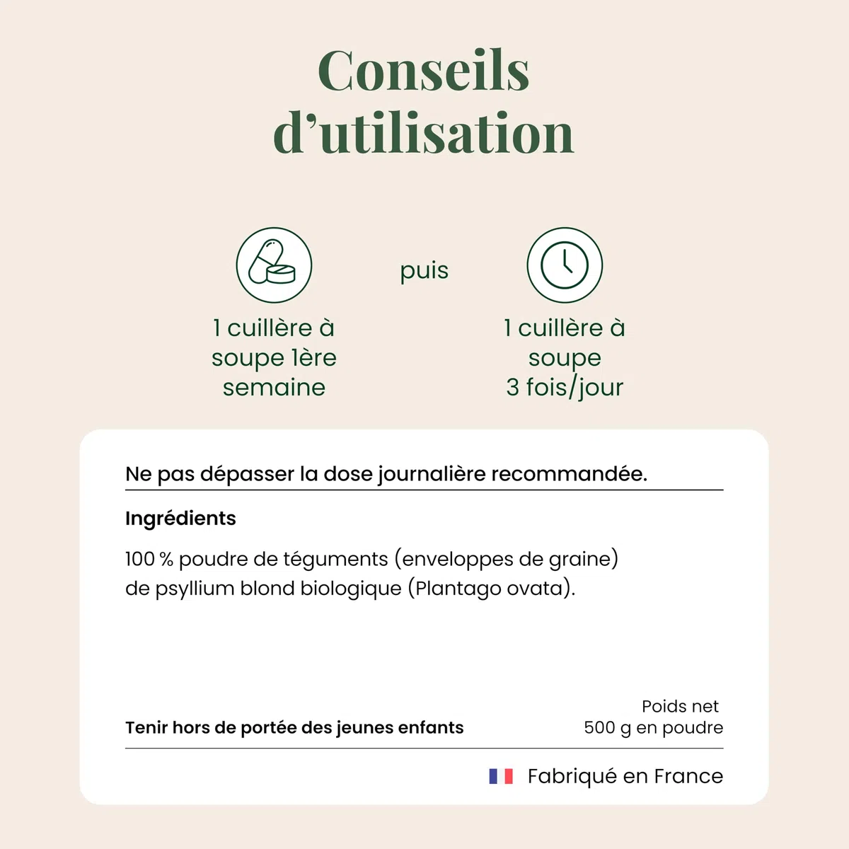 SFB Laboratoires Psyllium Blond Bio 500g – Fibres Naturelles pour une Digestion Saine et un Transit Régulier – Téguments Purs à 99% – Certifié Biologique, Adapté Régime Vegan et Sans Gluten