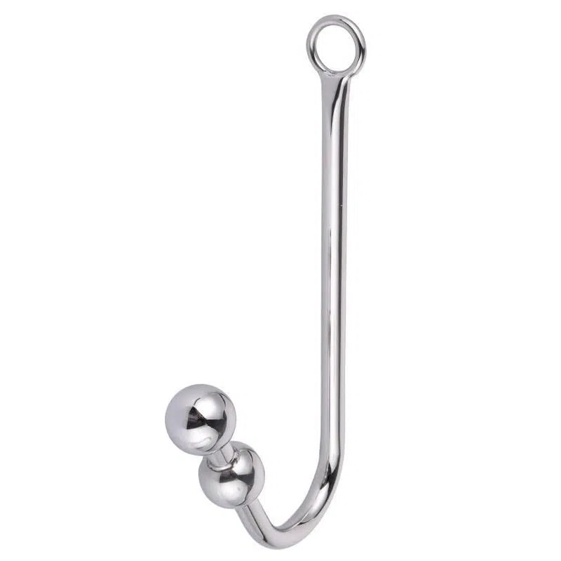 Bondage Masters Crochet de bondage double boules en acier anal/vaginal, Rope Master, argenté