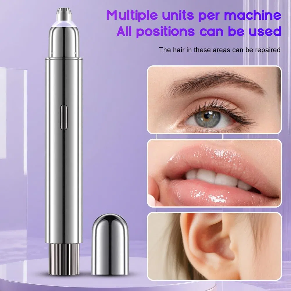 LOMUG Tondeuse à Sourcils, Rasoir à Sourcils Électrique, Épilateur Facial 2 en 1 pour Femme, Épilateur Femme avec Lumière LED pour Pêche Fuzz Lèvres Visage Barbe Nez Poils