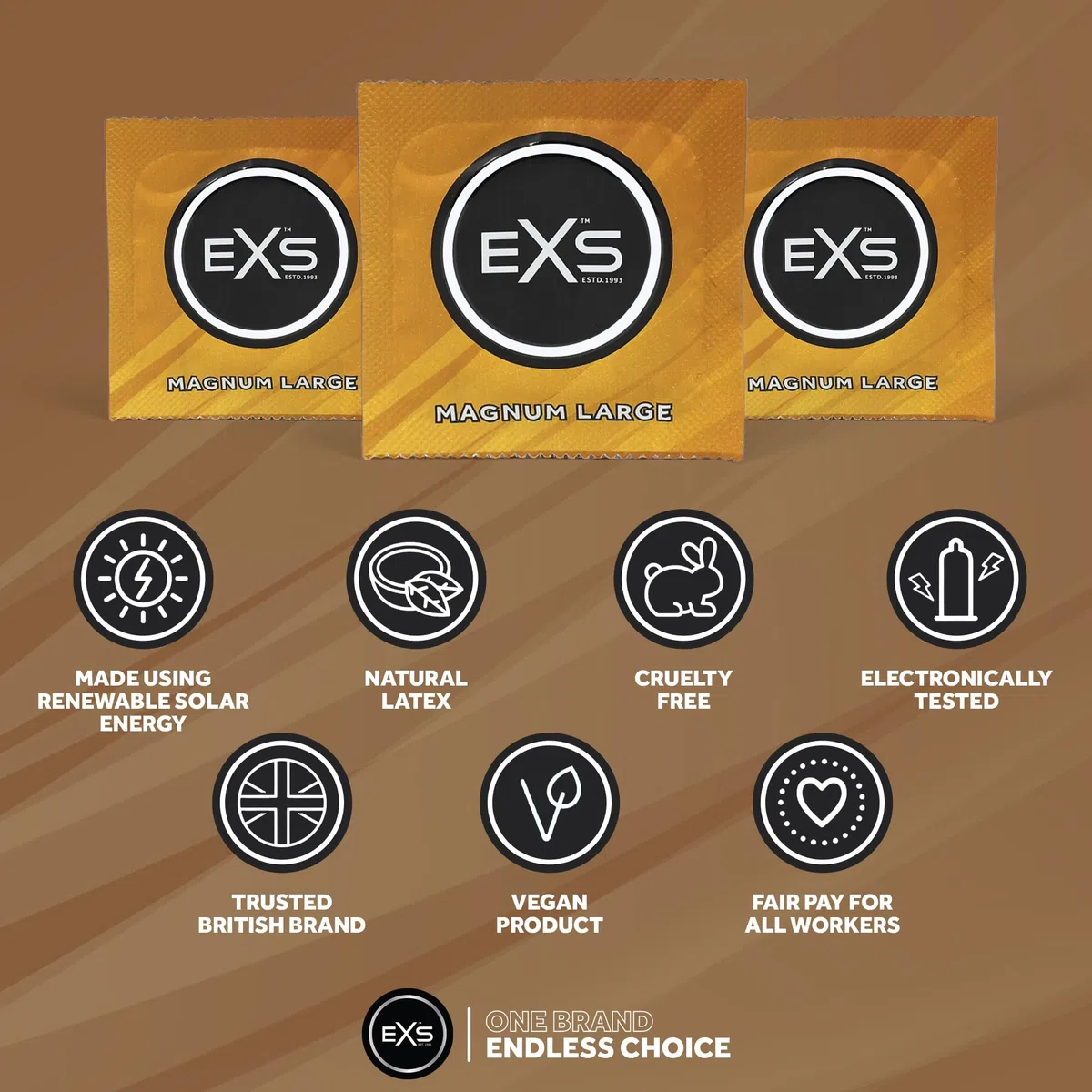 Préservatifs EXS Magnum Large (paquet de 144) - latex premium grande taille, lubrifiés sans spermicide, paroi droite avec réservoir, vegan PETA, 3 ans, marquage CE, développés en Allemagne