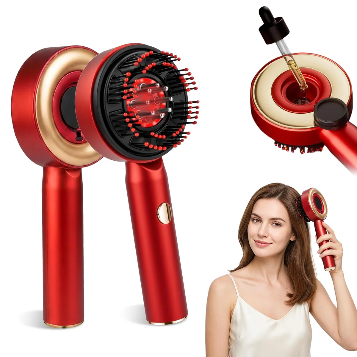 Brosse de Massage Électrique Cuir Chevelu, Brosse Massage Cuir Chevelu Electrique, Masseur de Tête Électrique avec Lumière Rouge, 3 Modes Peigne de Massage Électrique